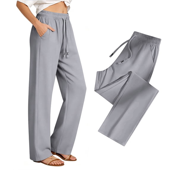 WXLWZYWL Womens High Waisted Casual Long Pants with Pockets Spring and Summer Loose Straight-Leg Pants Solid Color Lightweight Bottoms