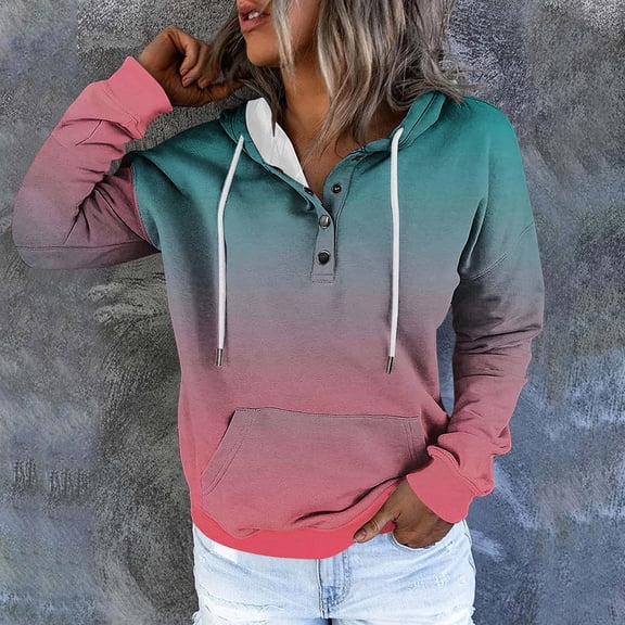 WXLWZYWL Womens Hoodies Pullover Button Up Long Sleeve Gradient Hooded Sweatshirts Tops with Pocket Trendy Clothing 2024