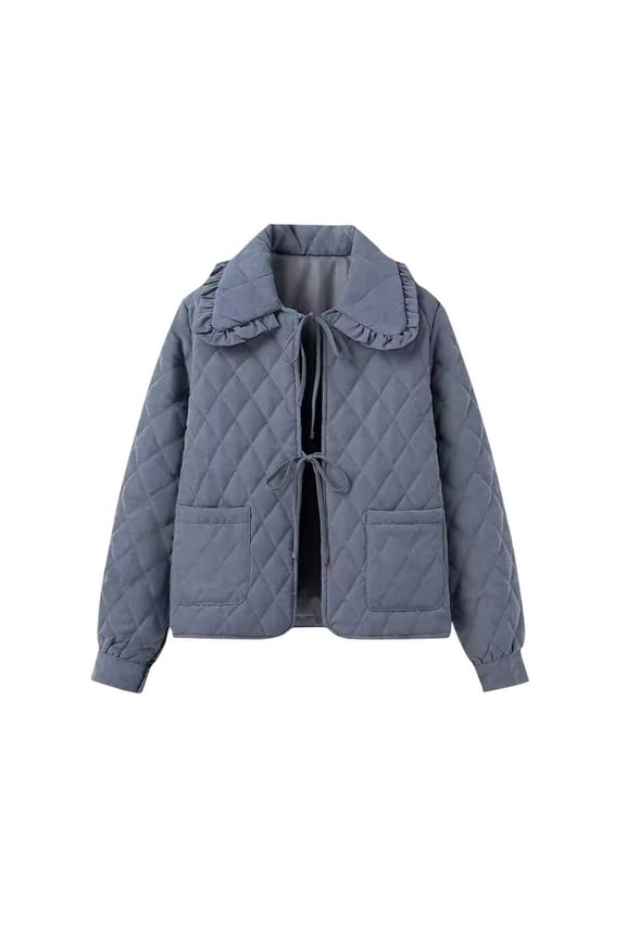 Womens Lightweight Quilted Jacket Cute Tie Front Cropped Puffer Jacket Coat with Pockets