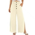 thumbnail image 1 of WXLWZYWL Womens Linen Pants Summer Wide Leg High Waisted Side Split Palazzo Pants Elastic Casual Flowy Split Lounge Pants Trousers Dressy Culottes with Pocket, 1 of 6