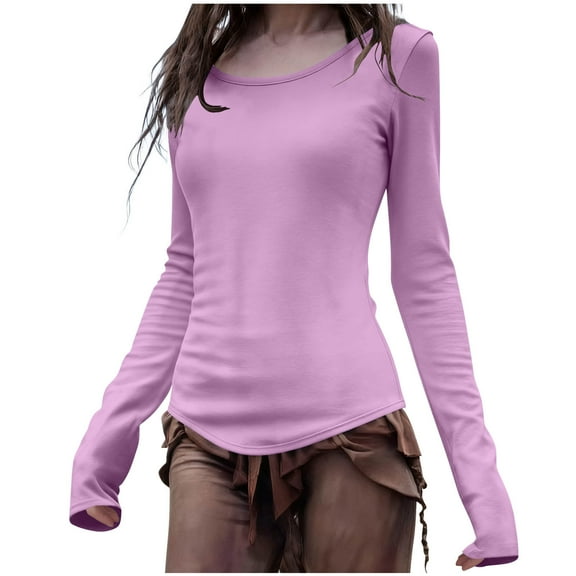 WXLWZYWL Womens Long Sleeve Tops Scoop Neck Going out Shirts Slim Fitted Casual Basic Tee T Shirt for Women 2026
