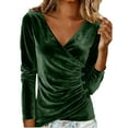 thumbnail image 1 of WXLWZYWL Womens Long Sleeve Velour Tops Cross Wrap V Neck Ruched Trendy Dressy Casual Shirts Blouses, 1 of 6