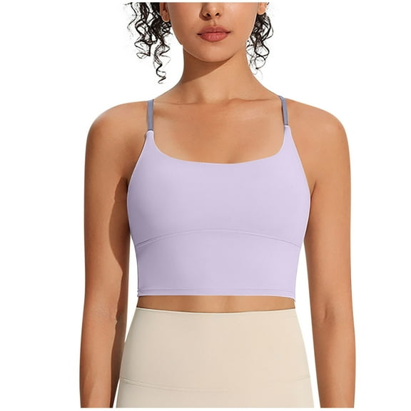 WXLWZYWL Womens Low Scoop Neck Tank Tops Built in Bra U Back Workout Tanks Spaghetti Criss Cross Strap Sleeveless Cropped Top
