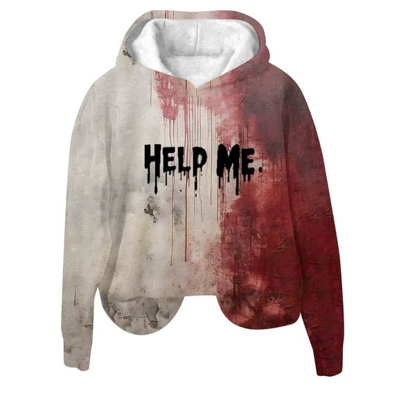 WXLWZYWL Womens Oversized Hoodies Sweatshirts Long Sleeve Halloween Bloody Printed Drawstring Sweatshirts Fall Tops