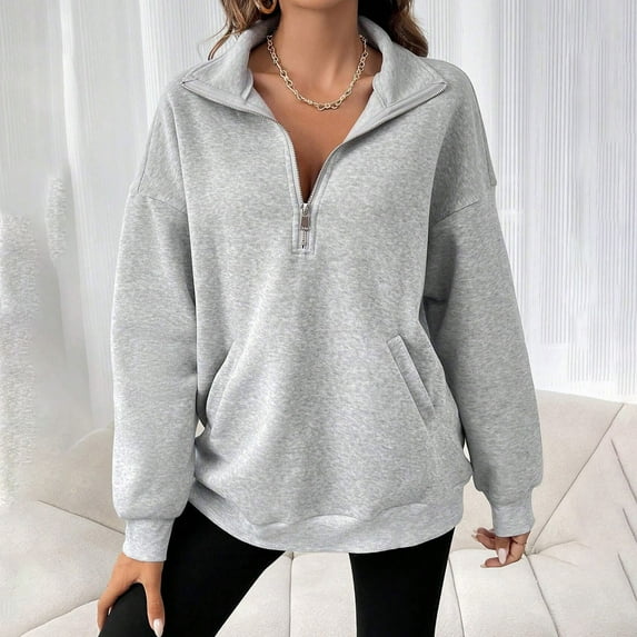 WXLWZYWL Womens Oversized Sweatshirt Half Zip Fleece Pullover Warm Quarter Zipper Fall Sweat Shirts with Pocket