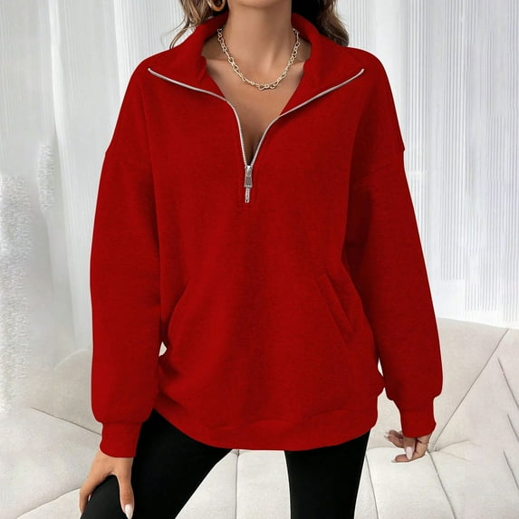 WXLWZYWL Womens Oversized Sweatshirt Half Zip Fleece Pullover Warm Quarter Zipper Fall Sweat Shirts with Pocket