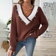 thumbnail image 1 of WXLWZYWL Womens Oversized V Neck Sweaters Long Sleeve Cable Knit Pullover Striped Chunky Sweater Varsity Tennis Tunic Top, 1 of 6