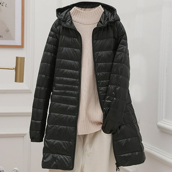 WXLWZYWL Womens Packable Puffer Jacket Winter Warm Lightweight Down Jacket Windproof Oversized Long Coat with Hood Outerwear