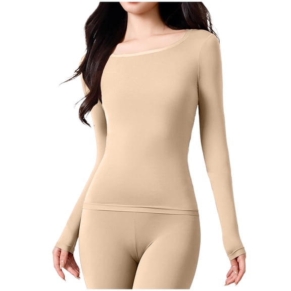 WXLWZYWL Womens Pajamas Tops Long Sleeve Thermal Shirts Scoop Neck Undershirts Stretchy Slim Fitted Tight Base Layer Loungewear