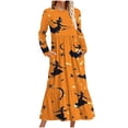 thumbnail image 1 of WXLWZYWL Womens Plus Halloween Dress Pumpkin Printed Costume Dresses Long Sleeve Crewneck Dress A Line Long Dresses, 1 of 5