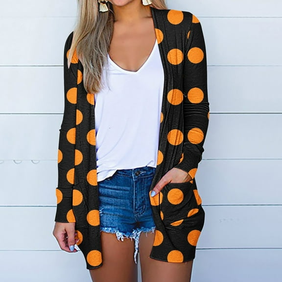 WXLWZYWL Womens Plus Size Halloween Cardigans Funny Halloween Printed Lightweight Cardigan Casual Soft Long Sleeve Floral Knit Cardigans High Low Hem Draped Duster