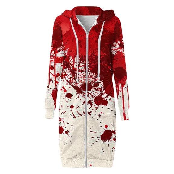 WXLWZYWL Womens Plus Size Halloween Hoodies Long Sleeve Retro Halloween Graphic Print Cardigans Coat Full Zip Up Casual Loose Long Hooded Sweatshirts Coats