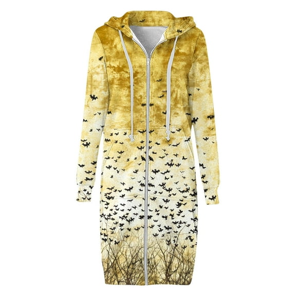 WXLWZYWL Womens Plus Size Halloween Hoodies Long Sleeve Retro Halloween Graphic Print Cardigans Coat Full Zip Up Casual Loose Long Hooded Sweatshirts Coats