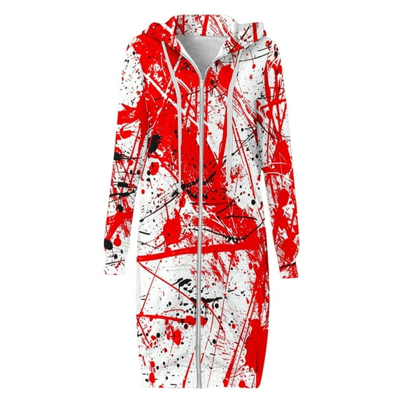 WXLWZYWL Womens Plus Size Halloween Hoodies Long Sleeve Retro Halloween Graphic Print Cardigans Coat Full Zip Up Casual Loose Long Hooded Sweatshirts Coats