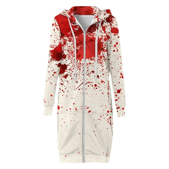 WXLWZYWL Womens Plus Size Halloween Hoodies Long Sleeve Retro Halloween Graphic Print Cardigans Coat Full Zip Up Casual Loose Long Hooded Sweatshirts Coats