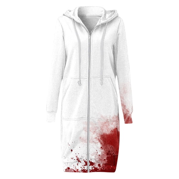 WXLWZYWL Womens Plus Size Halloween Hoodies Long Sleeve Retro Halloween Graphic Print Cardigans Coat Full Zip Up Casual Loose Long Hooded Sweatshirts Coats