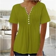 thumbnail image 1 of WXLWZYWL Womens Plus Size Summer Tunic Tops Clearance V Neck Short Sleeve Pleated Henley Shirts Button Up Casual Tees Loose Fit Basic Blouse Solid Color Going Out Clothes, 1 of 4