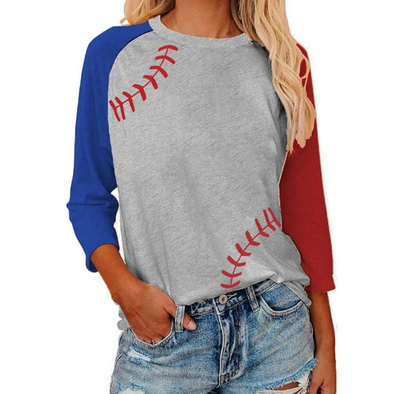 WXLWZYWL Womens Raglan Shirts 3/4 Sleeve Baseball Tee Round Neck Patchwork Color Block Casual Blouse Tops