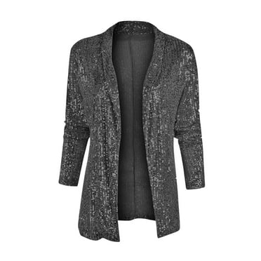 WXLWZYWL Womens Sequin Blazer Jacket Casual Long Sleeve Open Front Sparkle Outwear Cover Up Cardigan