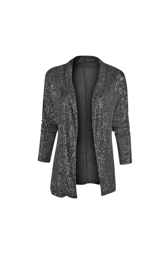 Womens Sequin Blazer Jacket Casual Long Sleeve Open Front Sparkle Outwear Cover Up Cardigan