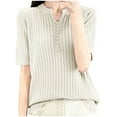 thumbnail image 1 of WXLWZYWL Womens Short Sleeve Sweater Button up V Neck Shirts Lightweight Ribbed Kint Pollover Sweaters Summer Casual Tops, 1 of 6