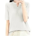 thumbnail image 1 of WXLWZYWL Womens Short Sleeve Sweater Button up V Neck Shirts Lightweight Ribbed Kint Pollover Sweaters Summer Casual Tops, 1 of 6