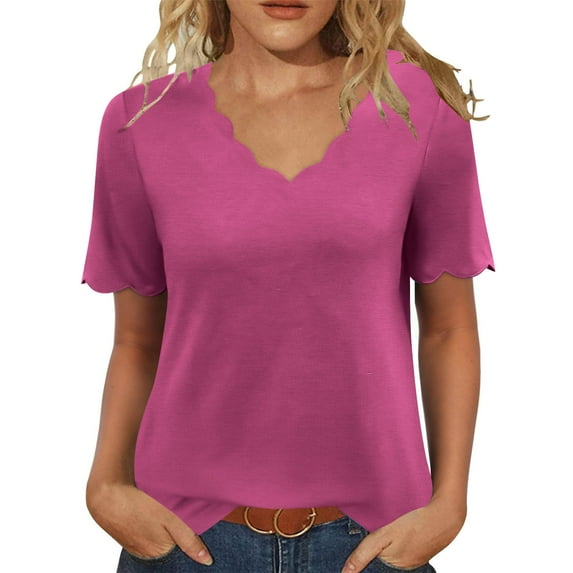 WXLWZYWL Womens Short Sleeve Tops V Neck Dressy Casual Loose Fitted Shirts Summer Vaction Blouses 2026 Trendy Clothes