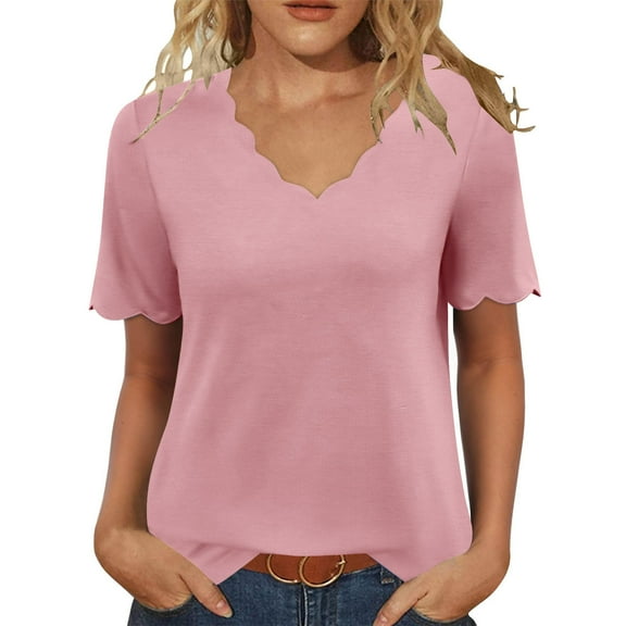 WXLWZYWL Womens Short Sleeve Tops V Neck Dressy Casual Loose Fitted Shirts Summer Vaction Blouses 2026 Trendy Clothes