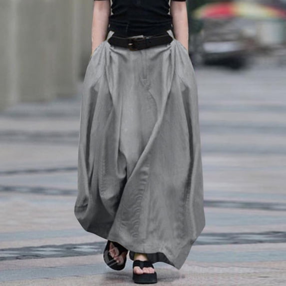 WXLWZYWL Womens Solid Color Large A Line Skirt High Waisted Plus Size Long Skirt Summer Casual Loose Skirt with Pockets