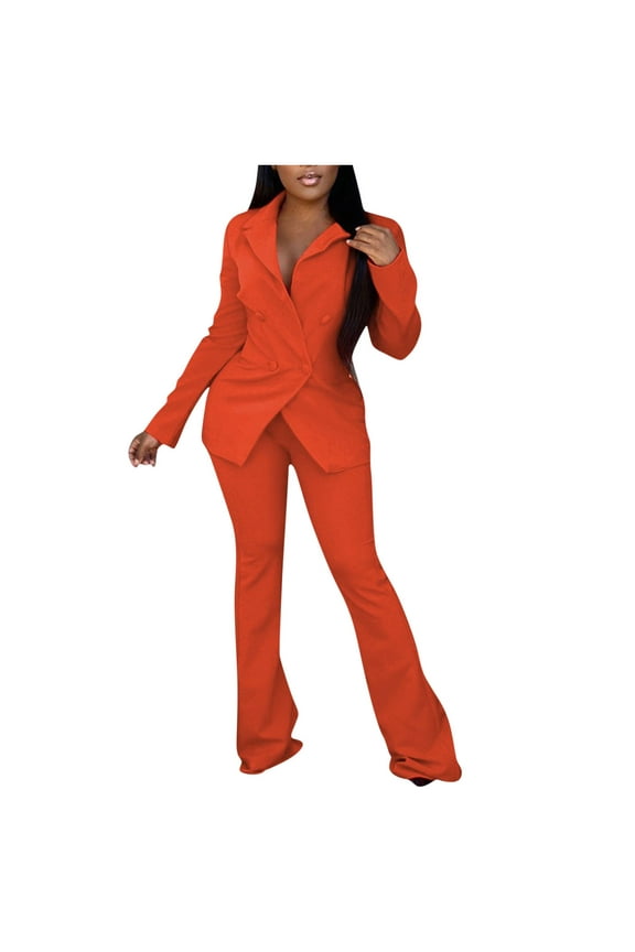 Womens Suits Blazer and Pants Casual Loose Solid Color Suit Suit office Two-Piece Suit Orange
