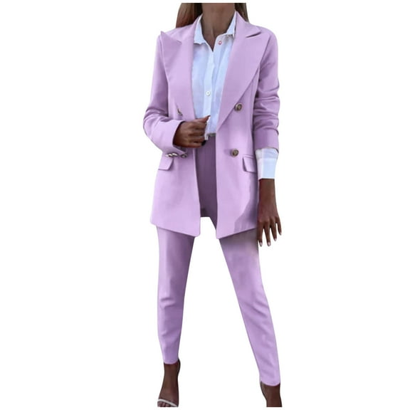 WXLWZYWL Womens Suits Blazer and Pants Casual Loose Solid Color Suit Suit office Two-Piece Suit Pink
