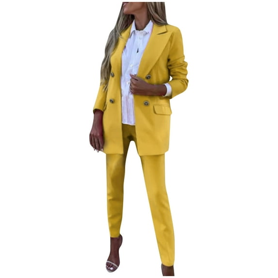 WXLWZYWL Womens Suits Blazer and Pants Casual Loose Solid Color Suit Suit office Two-Piece Suit Yellow