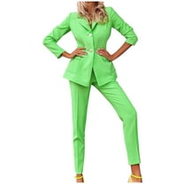 WXLWZYWL Womens Suits Blazer and Pants Long Sleeve Solid Suit Pants Casual Elegant Business Suit Sets Green