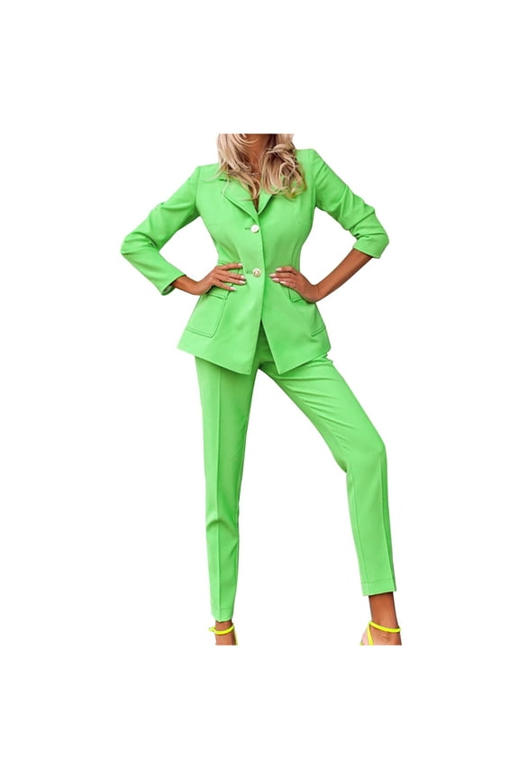 Womens Suits Blazer and Pants Long Sleeve Solid Suit Pants Casual Elegant Business Suit Sets Green