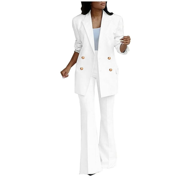 WXLWZYWL Womens Suits Blazer and Pants Long Sleeve Solid Suit Pants Casual Elegant Business Suit Sets White