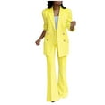 thumbnail image 1 of WXLWZYWL Womens Suits Blazer and Pants Long Sleeve Solid Suit Pants Casual Elegant Business Suit Sets Yellow, 1 of 6