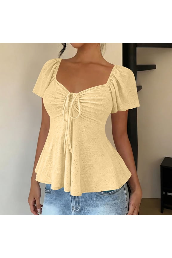 Womens Summer Ruffle Sleeve Sweetheart Neckline Printing Mini Tops, Woman's Casual Fashionable Tops