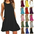 thumbnail image 1 of WXLWZYWL Womens Summer Tank Sundresses Dresses Casual Swing Dresses Beach Loose Sleeveless Tank Dress with Pockets, 1 of 6