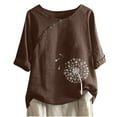 thumbnail image 1 of WXLWZYWL Womens Summer Tops 1/2 Sleeve Casual Round Neck Printed Loose Button Tunic Shirt Blouse Tops Coffee, 1 of 5