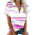 thumbnail image 1 of WXLWZYWL Womens Summer Tops Casual Lapel Blouse Short Sleeve Print Loose Shirt Tops Buttons Cardigan Pink, 1 of 5