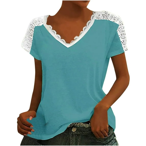 WXLWZYWL Womens Summer Tops Casual V-Neck Bow Short-Sleeved T-Shirt Top Light Blue