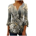 thumbnail image 1 of WXLWZYWL Womens Summer Tops Printed Casual V-Neck Short Sleeve Loose T-Shirt Blouse Tops Brown, 1 of 5