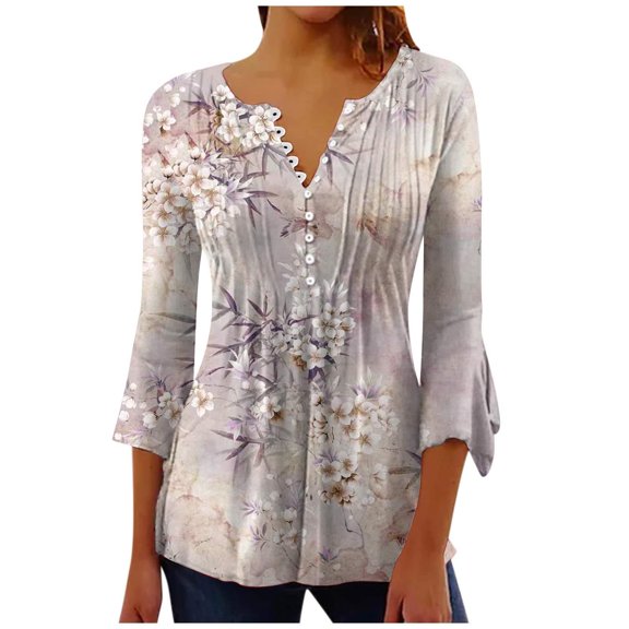 WXLWZYWL Womens Summer Tops Printed Casual V-Neck Short Sleeve Loose T-Shirt Blouse Tops Khaki