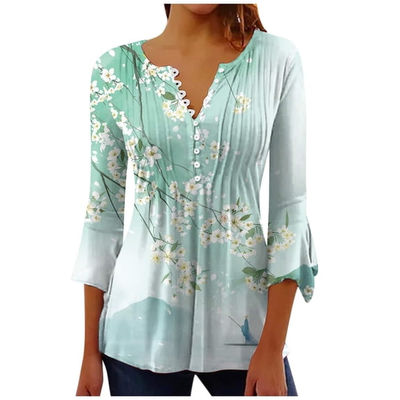 WXLWZYWL Womens Summer Tops Printed Casual V-Neck Short Sleeve Loose T-Shirt Blouse Tops Mint Green