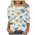 thumbnail image 1 of WXLWZYWL Womens Summer Tops T-Shirt Mid-Length 3/4 Sleeves Blouse Round Neck Casual Tops Blue, 1 of 5