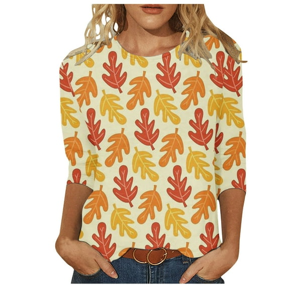 WXLWZYWL Womens Summer Tops T-Shirt Mid-Length 3/4 Sleeves Blouse Round Neck Casual Tops Yellow