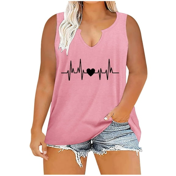 WXLWZYWL Womens Summer Tops Trendy Printed V Neck Sleeveless Tee Shirts Casual Tee Pink