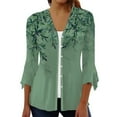 thumbnail image 1 of WXLWZYWL Womens Summer Tops 2023 Clearance Women Summer 3/4 Sleeve Cardigan Solid Color Casual Blouse Tops Army Green, 1 of 5
