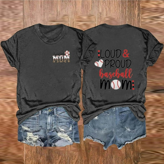 WXLWZYWL Womens Summer Tunic Tops Plus Size Round Neck Short Sleeve Shirt Graphic Loud and Proud Baseball Mom T-Shirts Letter Printing Loose Sports Casual Blouse