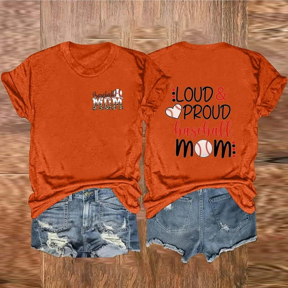 WXLWZYWL Womens Summer Tunic Tops Plus Size Round Neck Short Sleeve Shirt Graphic Loud and Proud Baseball Mom T-Shirts Letter Printing Loose Sports Casual Blouse